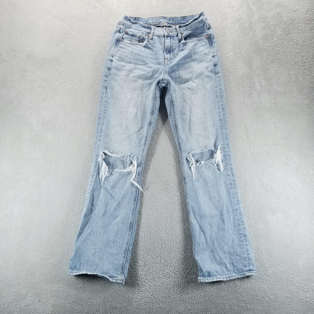 American Eagle Jeans Womens 4 Blue 90s Bootcut High Rise Distressed Light Wash
